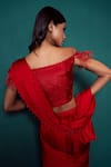 Suave_Red Satin Silk Embroidery French Surkh Pre-draped Saree Blouse Set _at_Aza_Fashions