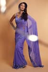 Buy_Irrau by Samir Mantri_Purple Net Embroidered Sequins Round Geometric Saree With Blouse _at_Aza_Fashions