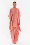 Buy_Studio Medium_Peach Silk Handwoven High Round Pre-draped Kaftan Saree With Running Blouse_at_Aza_Fashions