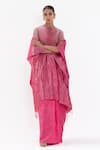 Buy_Studio Medium_Pink Silk Handwoven High Round Pre-draped Kaftan Saree With Running Blouse_Online_at_Aza_Fashions
