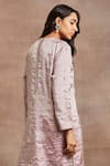 Sue Mue_Pink Kurta  Handwoven Silk Tissue Hand Embroidered Eliza And Trouser Set _Online_at_Aza_Fashions