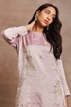 Buy_Sue Mue_Pink Kurta  Handwoven Silk Tissue Hand Embroidered Eliza And Trouser Set _Online_at_Aza_Fashions