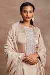 Sue Mue_Peach Kurta  Handwoven Silk Tissue Hand Embroidered Dori Naznin Trouser Set _Online_at_Aza_Fashions