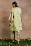 Shop_Sue Mue_Green Kurta  Handwoven Silk Tissue Hand Embroidered Shaizen And Trouser Set _at_Aza_Fashions