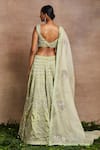 Shop_Sue Mue_Green Lehenga  Handwoven Silk Tissue Hand Embroidered Thread V Shamsia Set _at_Aza_Fashions