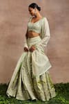 Buy_Sue Mue_Green Lehenga  Handwoven Silk Tissue Hand Embroidered Thread V Shamsia Set _Online_at_Aza_Fashions