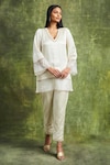 Buy_Sue Mue_Off White Pure Silk Satin Embroidered Resham Sana Top And Pant Set _at_Aza_Fashions