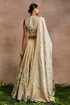 Shop_Sue Mue_Yellow Handwoven Silk Tissue Embroidery Hannah Flower Lehenga Set _at_Aza_Fashions