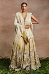 Sue Mue_Yellow Handwoven Silk Tissue Embroidery Hannah Flower Lehenga Set _Online_at_Aza_Fashions