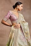 Shop_Sue Mue_Multi Color Handwoven Silk Tissue Embroidery Shayla Block And Lehenga Set _Online_at_Aza_Fashions