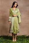 Buy_Sue Mue_Green Handwoven Silk Tissue Embroidery Saira Gada Hand Kurta Set _at_Aza_Fashions
