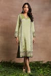 Sue Mue_Green Handwoven Silk Tissue Embroidery Saira Gada Hand Kurta Set _Online_at_Aza_Fashions