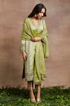 Buy_Sue Mue_Green Handwoven Silk Tissue Embroidery Saira Gada Hand Kurta Set _Online_at_Aza_Fashions