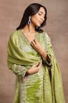 Sue Mue_Green Handwoven Silk Tissue Embroidery Saira Gada Hand Kurta Set _at_Aza_Fashions