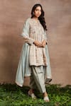 Buy_Sue Mue_Peach Handwoven Silk Tissue Naba Hand Butti Kurta Salwar Set _at_Aza_Fashions