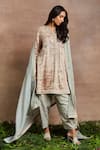 Sue Mue_Peach Handwoven Silk Tissue Naba Hand Butti Kurta Salwar Set _at_Aza_Fashions