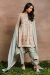 Sue Mue_Peach Handwoven Silk Tissue Embroidery Sequins Naba Hand Butti Kurta Salwar Set _at_Aza_Fashions