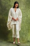 Buy_Sue Mue_Off White Pure Silk Satin Embroidery Saba Balloon Sleeve Blouse With Pant _at_Aza_Fashions