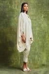 Shop_Sue Mue_Off White Pure Silk Satin Embroidery Saba Balloon Sleeve Blouse With Pant _Online_at_Aza_Fashions