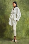 Shop_Sue Mue_Off White Handwoven Chanderi Cotton Nadia Wrap Shirt Trouser Set _Online_at_Aza_Fashions