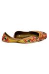 Shop_Yassio_Yellow Hunoon Mirror And Thread Embroidered Juttis_at_Aza_Fashions