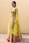 Drishti & Zahabia_Yellow Dupion Silk Printed Floral V Neck Lehenga Set_Online_at_Aza_Fashions