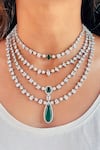 Buy_PRERTO_Green Diamonds, Stones Alisa Embellished Layered Necklace Set _at_Aza_Fashions