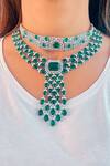 Buy_PRERTO_Green Maharani Zamarrud Diza Emerald Embellished Necklace Set _at_Aza_Fashions