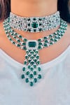 Buy_PRERTO_Green Crystals, Stones Maharani Diza Emerald Embellished Necklace Set _at_Aza_Fashions