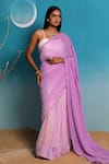 Buy_Paaprika_Purple Pure Georgette Mukaish Embroidered Saree _at_Aza_Fashions