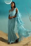 Paaprika_Blue Pure Georgette Blouse Hand Embroidery Sequins Ruffle Pallu Saree With _Online_at_Aza_Fashions