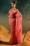 Buy_Paaprika_Pink Georgette Sequins V-neck Placement Embroidered Saree With Blouse _at_Aza_Fashions