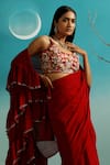 Buy_Paaprika_Red Georgette Embroidery Pre-draped Saree With Belt _Online_at_Aza_Fashions