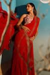 Shop_Paaprika_Red Georgette Embroidery Pre-draped Saree With Belt _Online_at_Aza_Fashions