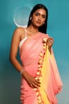 Buy_Paaprika_Peach Pure Georgette Contrast Ombre Border Saree With Unstitched Blouse Fabric _Online_at_Aza_Fashions