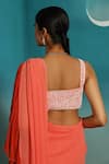 Shop_Paaprika_Coral Pure Georgette Blouse Embroidery Sequins Square Ruffle Pallu Saree With _Online_at_Aza_Fashions