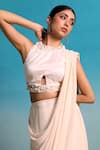 Buy_Paaprika_White Pure Georgette Plain Pre-draped Saree _Online_at_Aza_Fashions