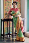 Buy_Paaprika_Green Spun Silk Woven Zari Butti Saree With Unstitched Blouse Piece  _at_Aza_Fashions