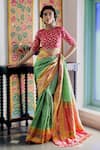 Shop_Paaprika_Green Spun Silk Woven Zari Butti Saree With Unstitched Blouse Piece  _at_Aza_Fashions