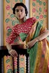 Paaprika_Green Spun Silk Woven Zari Butti Saree With Unstitched Blouse Piece  _Online_at_Aza_Fashions