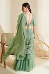 Flamingo the label_Green Saree Chiffon Hand Embroidered Blouse Golden And Pre-draped Ruffle With _Online_at_Aza_Fashions