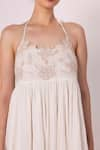 SHIMONA_Off White Seer Sucker Embroidered Thread Halter Scarlet Yoke Dress  _Online_at_Aza_Fashions