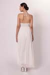 Shop_SHIMONA_Off White Seer Sucker Embroidered Thread Halter Scarlet Yoke Dress  _at_Aza_Fashions