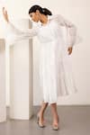 Buy_SHIMONA_Off White Organic Cotton Solid Shirt Collar Tiered Dress _at_Aza_Fashions