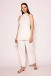 SHIMONA_Off White Seer Sucker Solid Halter Neck Classic Textured Top With Pant _Online_at_Aza_Fashions