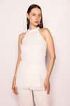 Buy_SHIMONA_Off White Seer Sucker Solid Halter Neck Classic Textured Top With Pant _Online_at_Aza_Fashions