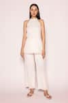 Buy_SHIMONA_Off White Seer Sucker Solid Halter Neck Classic Textured Top With Pant _at_Aza_Fashions