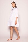 SHIMONA_White Cotton Satin Solid Shirt Collar Pearl On The Beach Tiered Dress _Online_at_Aza_Fashions