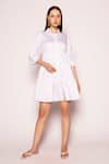 Buy_SHIMONA_White Cotton Satin Solid Shirt Collar Pearl On The Beach Tiered Dress _at_Aza_Fashions