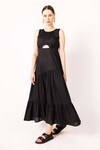 SHIMONA_Black Cotton Satin Solid Round Cut-out Dress _Online_at_Aza_Fashions